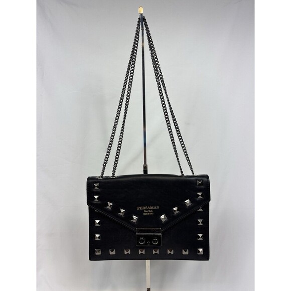 Persaman New York Roxy Shoulder Bag Black Leather Studded Silver Crossbody - Picture 2 of 16